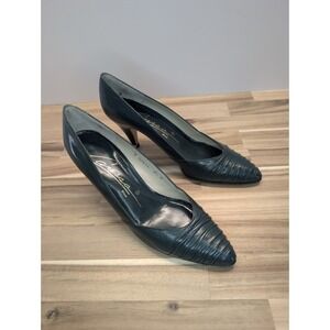 Encasa Spain Dark Green Leather Pointed Toe Heels Pumps Women's 6.5 Narrow READ